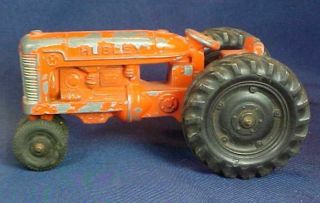 Vintage Hubley Kiddie Toy Metal Tractor Orange Paint Rubber Wheels