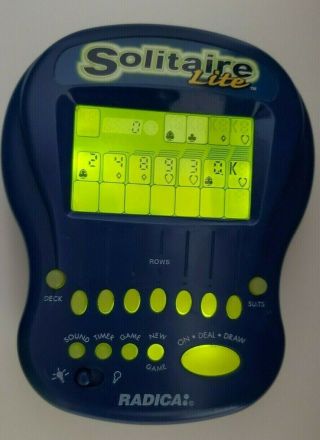 Radica Solitaire Lite Lighted Handheld Game Blue 1997