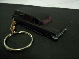 1963 Cadillac Hearse Keychain,  Flat Black W/chrome Rims On Black Mags