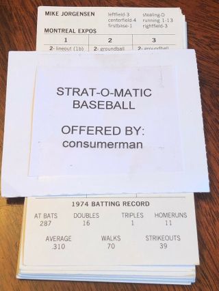 Strat - O - Matic Baseball 1974 Montreal Expos -