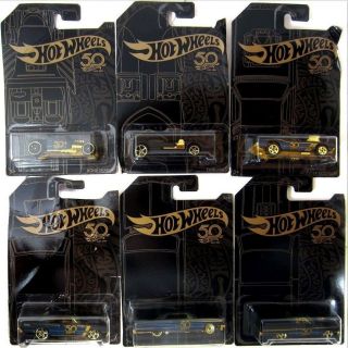Packaging Hot Wheels 50th Anniversary Black & Gold 2018 Set Of 6 Cars