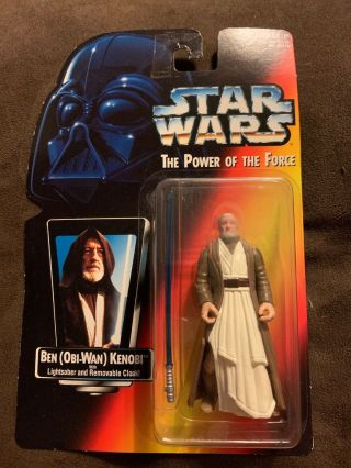 1995 Hasbro Star Wars Power Force Red Card Obi - Wan Kenobi Long Saber Potf Moc