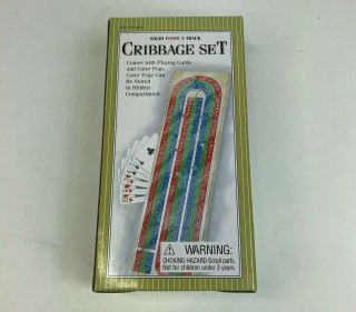 Cribbage Set Solid Wood Foldable 3 Track With Deck Of Cards Complete Game Board