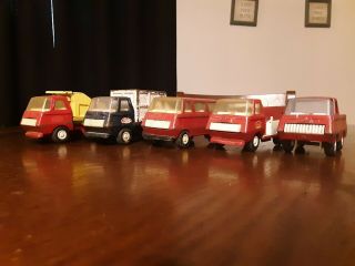 Vintage Diecast Tonka Mini Red Yellow Dump Truck,  Blue White Garbage And More