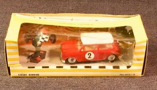 Early 1960s Toy Plastic Austin Mini Cooper With Flagman,  Nfrb