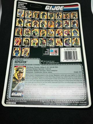1988 Gi G.  I.  Joe 3.  75 " Repeater Machine Gunner Full File Card,  Accessories