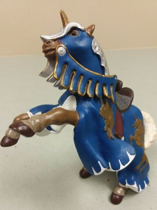Papo 2006 Figurine Blue Gold And Silver Unicorn Horse With Blanket