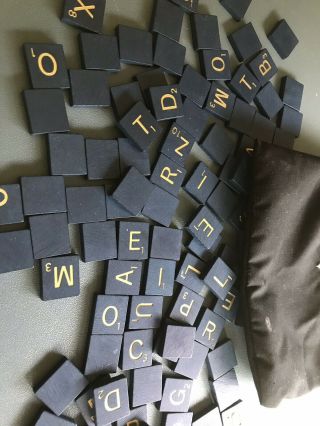 1998 Scrabble 50th Anniversary 100 Blue And Gold Letter Tiles And Drawstring Bag