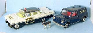 1960s Corgi Toys Austin Mini Van Police K - 9 Dog & Chevrolet Impala Police Car