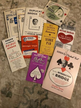 10 Vintage Bridge Playing Aids By Goren.  Includes Point Counting Wheel Rare