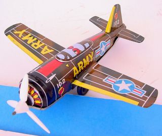 1960s Ohta Japan Tin Friction Wwii Us Army Air Corp P - 40 Fighter Airplane