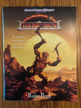 Dark Sun Rules Book 1991 Sc Vg Advanced Dungeons And Dragons Tsr Ad&d Very Good