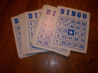 Vintage 37 Old Stock Heavy Cardboard Bingo Cards White With Blue Letters