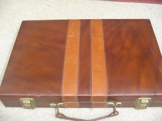 Vintage Deluxe Backgammon Game In Brown Faux Leather L Case 16 " X 11 "