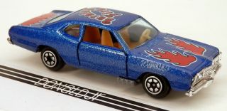 Yatming 1057 Plymouth Duster Blue " Burning Fire " Metal Base 1/64 Diecast