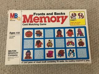 1980 Memory Fronts And Backs Card Matching Game Milton Bradley Complete