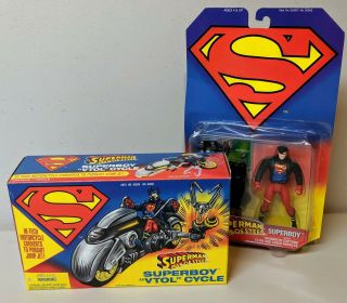 Vintage Superman Man Of Steel Superboy Vtol Cycle & Figure Kenner 1995