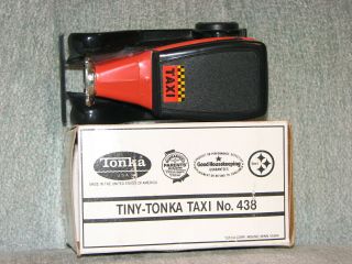 Vintage Tiny Tonka Model T Pressed Steel Taxi Orange & Black 438 w/ Box 3