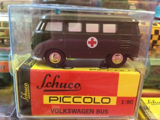 Schuco Piccolo Shell Volkswagen Vw Bus Van Kastenwagen Ambulance Green 1:90 Ho
