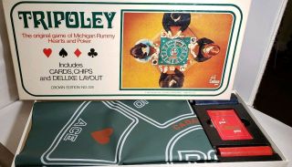 Vintage 1969 Cadaco Tripoley Crown Edition No.  225 Game Mat,  Cards & Chips