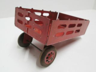 1930 ' s MARX Pressed Steel STAKE BODY PUP SEMI TRAILER with WOOD WHEELS 2