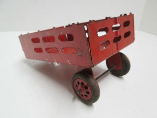 1930 ' s MARX Pressed Steel STAKE BODY PUP SEMI TRAILER with WOOD WHEELS 3