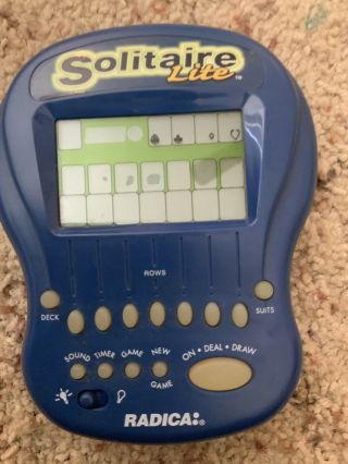 Radica Solitaire Lite Light Up Handheld Portable Electronic Game 1997 Blue Card