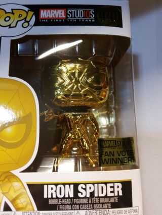 Funko Pop Iron Spider 440 Marvel Studios 10th Anni Gold Chrome With Protector
