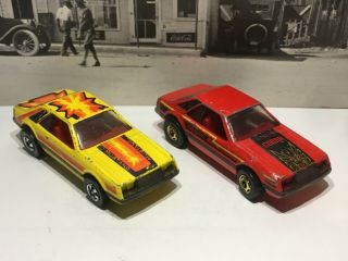 Hot Wheels Turbo Mustang X2.  1982 The Hot Ones Red & 1980 Yellow Loose