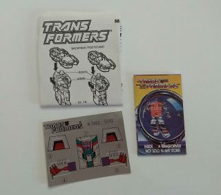 Transformers G1 Bristleback Instructions & Decal Stickers
