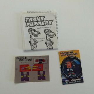 Transformers G1 Scowl Instructions & Decal Stickers