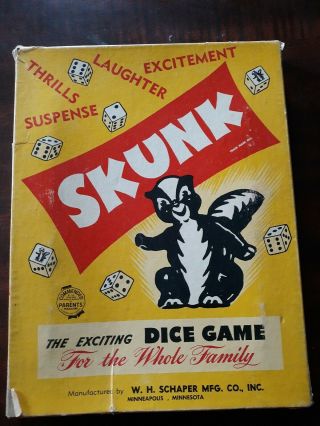 Vintage 1953 Skunk Dice Board Game W H Schaper Mfg Co Inc
