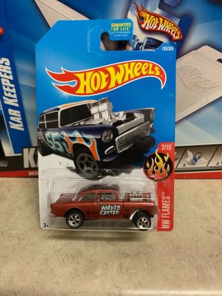 2017 Hot Wheels 55 Chevy Bel Air Gasser Custom Red Chrome Wicked Real Riders