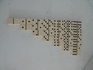 Vintage Domino Set Of 28 - Double Six 6 White W/ Black Pips,  Thick,  Loose Set