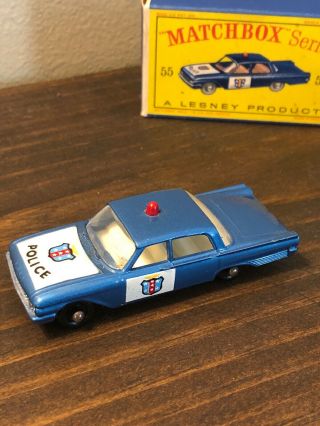 Matchbox 55 Police Car Ford Fairline Blue With Red Light 4