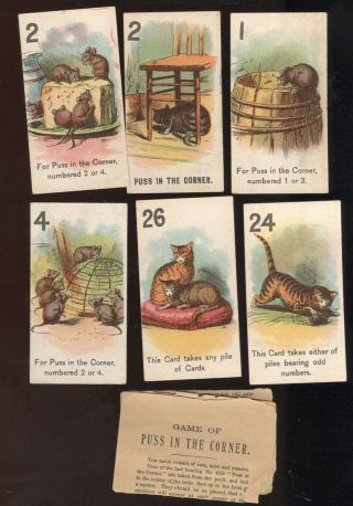 1890s Card Game,  Puss In The Corner,  Cats And Rats Illustrations