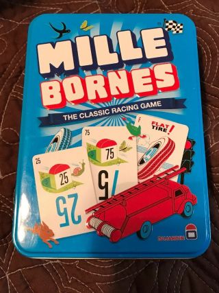 Mille Bornes Card Game Classic French Auto Car Racing Mile Bourne Tin Holder