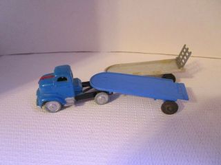 Vintage Banner Hard Plastic 1950s Semi Truck With 2 Flat Bed Trailers