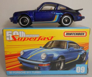 Matchbox Superfast 80 Porsche 911 Turbo Blue With Rubber Tires 2019 Loose