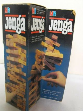 Vintage Set Jenga Wood Blocks Milton Bradley 1986 54 Blocks,  Loading Tray,  Origi