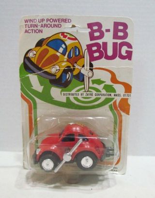 Volkswagen Vw Beetle B - B Bug Toy Wind - Up Car On Card Vintage Zayre Hong Kong
