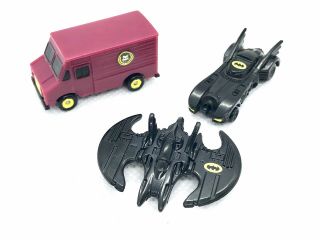Vintage Ertl Batman Batmobile,  Batwing,  Joker Van Cars Die Cast Micro Machines