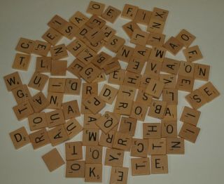 Vintage " Purple Box " Set Of 100 Wood Scrabble Tiles Complete Set