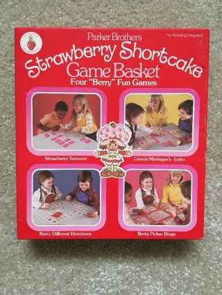 Vintage 1981 Parker Bros Strawberry Shortcake Game Basket 4 Games In 1 Euc