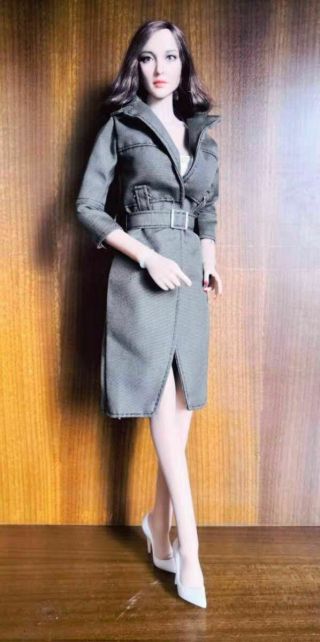 1/6 Scale Gray - Green Long Coat Model For 12 " Phicen Hottoys Female Body Doll