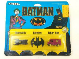 Ertl 1989 Batman Diecast Metal Batmobile Batwing Joker Van Brand 1.  5 "