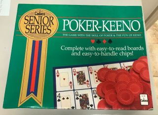 Cadaco Senior Series Poker - Keeno Card Game 1989 With Chips And 12 Boards