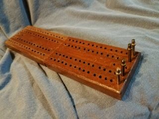 Fun Vintage Wood Travel Cribbage Board Box With Card And Peg Storage