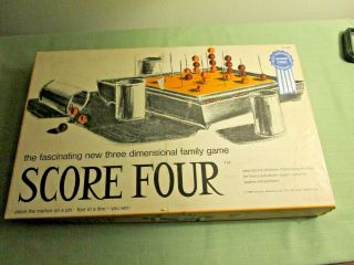 1968 Funtastic Score Four,  Three Dimensional Family Board Game Complete