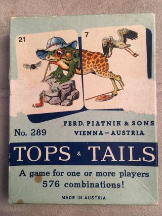 Vtg 1930s Tops And Tails Card Matching Game No 289 Complete Ferd Piatnik Austria